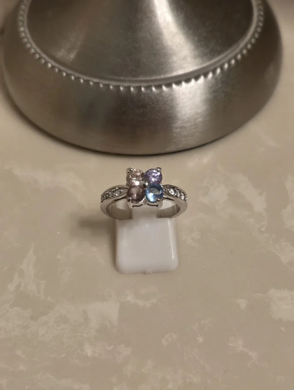 Silver CZ and Multicolored Jeweled Ring Size 8